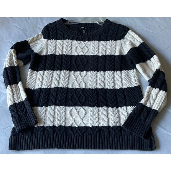 MNG Basics Woman Long Sleeve Pullover Sweater 100% Cotton Blue White Striped L - Picture 3 of 8